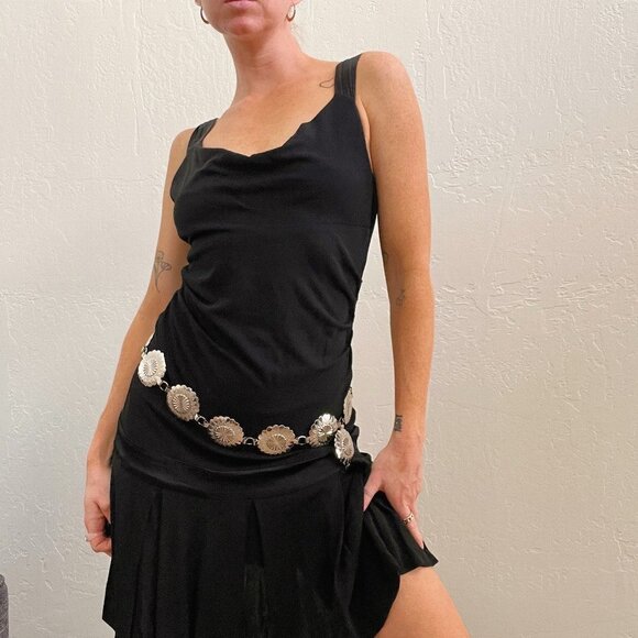 Y2K Diane Von Furstenberg Black Pleated Mini Dress - Picture 1 of 7